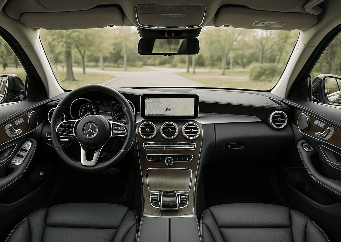Intérieur d'une voiture de luxe qui est parfumé avec un diffuseur pour voiture artisanal.