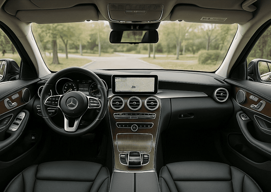 Intérieur d'une voiture de luxe qui est parfumé avec un diffuseur pour voiture artisanal.