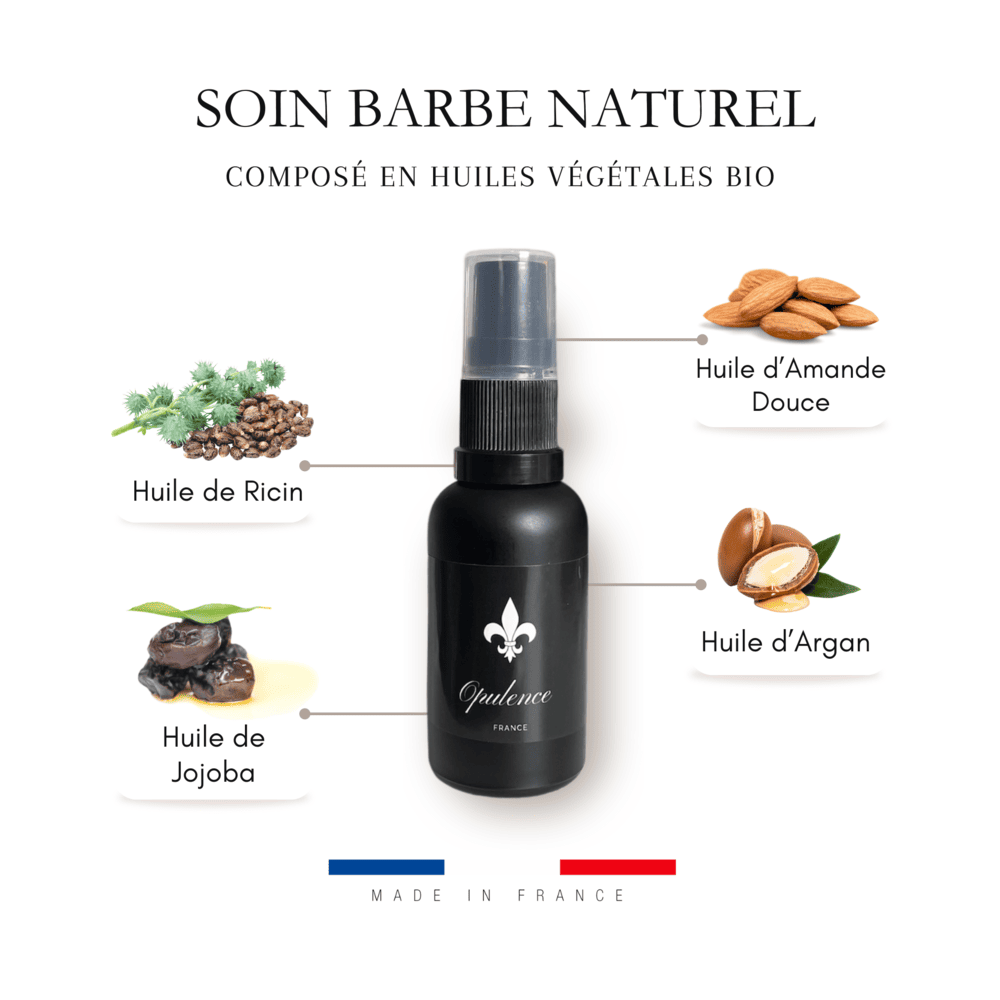 Huiles végétales qui composent l'huile à barbe Opulence 30ml.