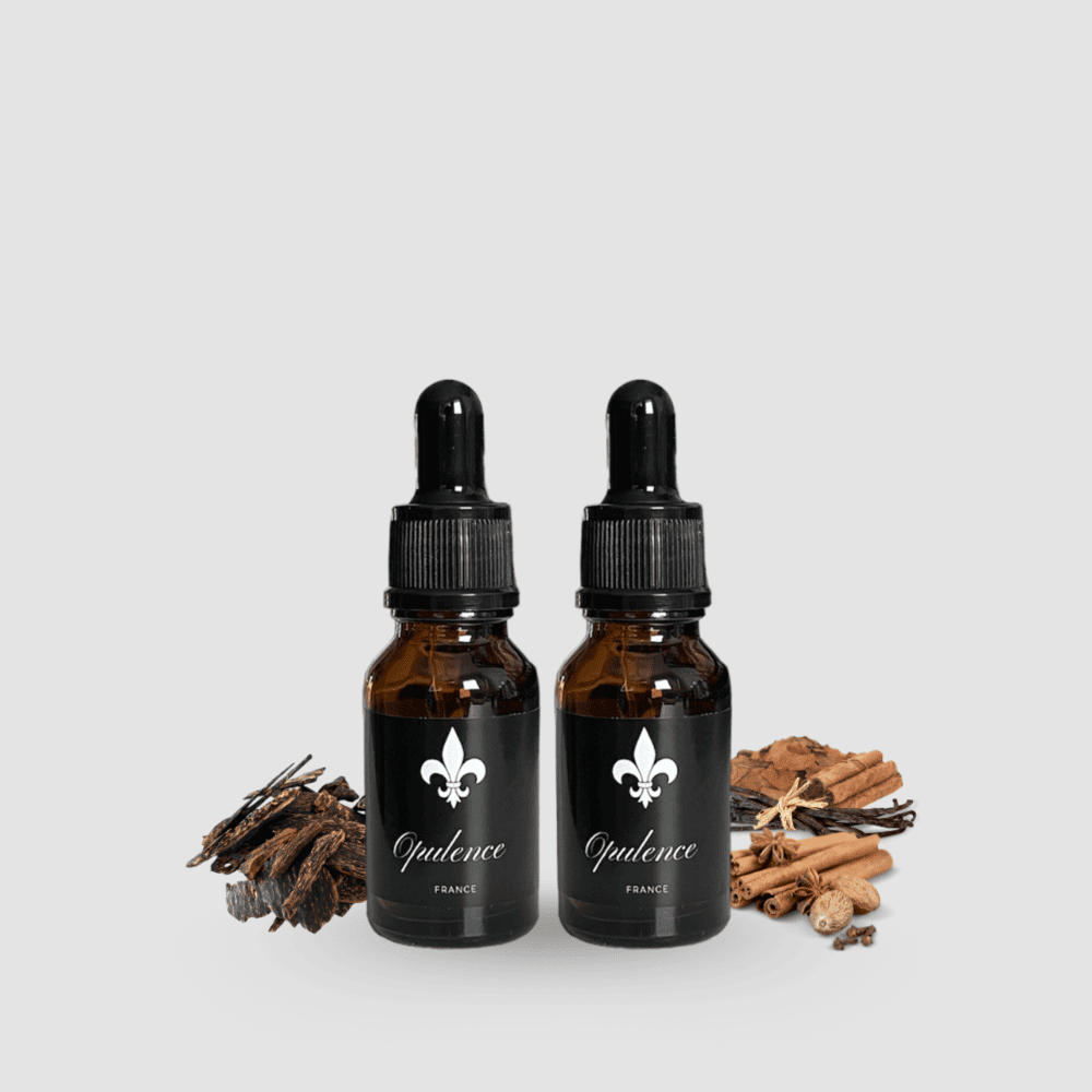 Lot de 2 huiles à barbe 15ml Opulence parfum oud et tabac vanille.