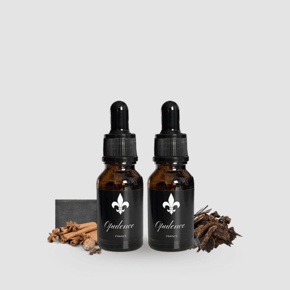 Lot de 2 huiles à barbe 15ml Opulence parfum cuir épices et oud.