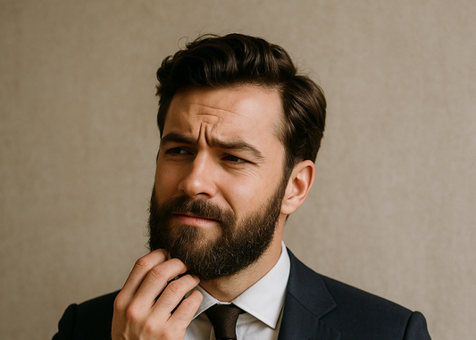 Homme avec barbu élégant qui se gratte la barbe.