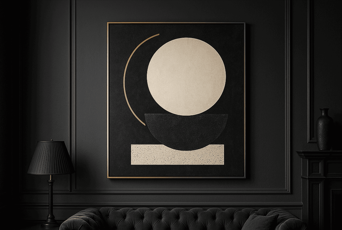 Image illustrant un intérieur élégant et masculin avec un tableau mural design.