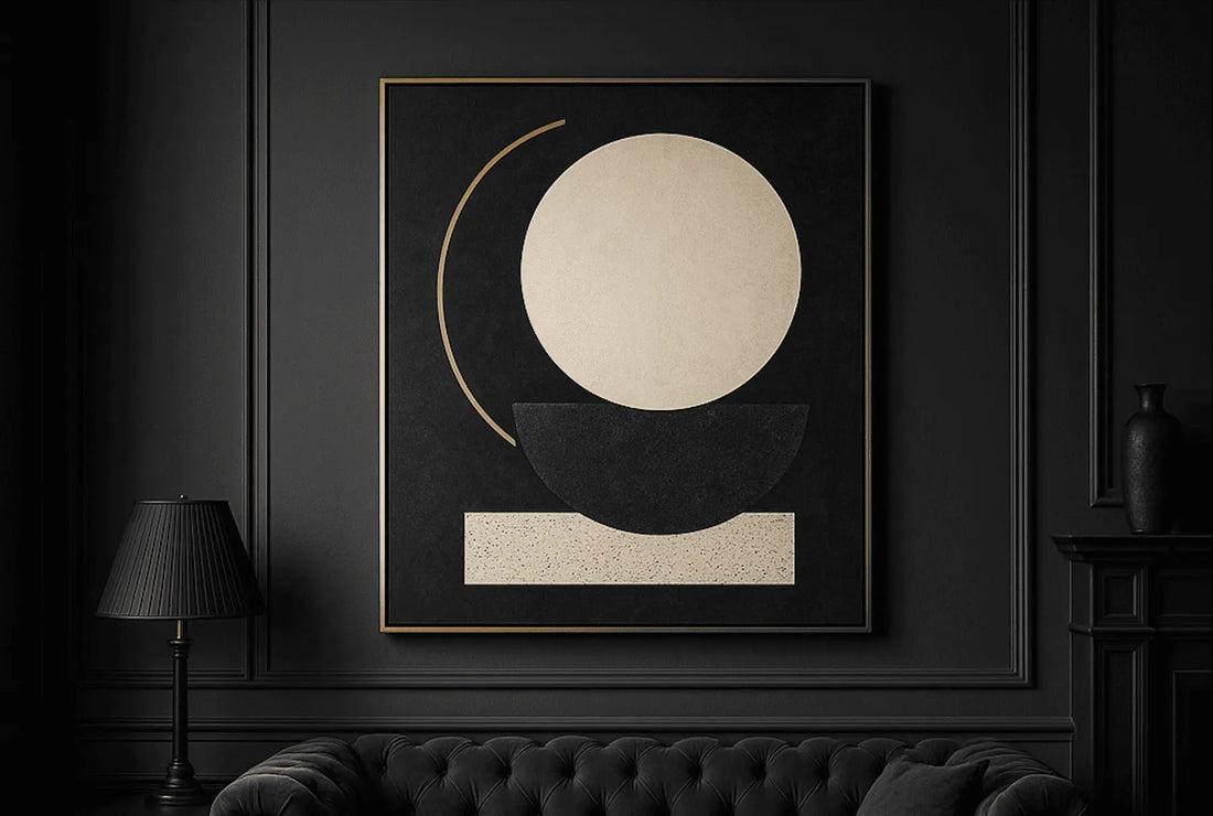Image illustrant un intérieur élégant et masculin avec un tableau mural design.