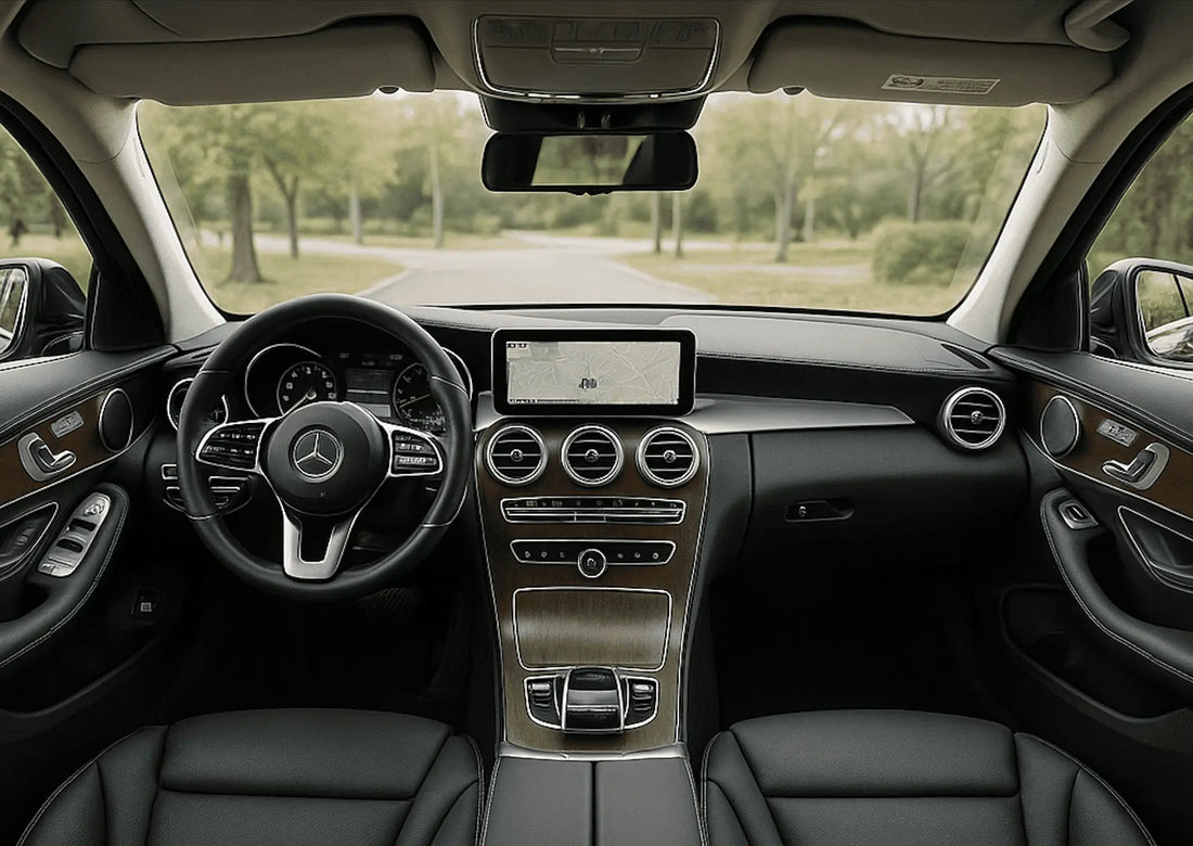 Intérieur d'une voiture de luxe qui est parfumé avec un diffuseur pour voiture artisanal.