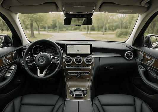 Intérieur d'une voiture de luxe qui est parfumé avec un diffuseur pour voiture artisanal.