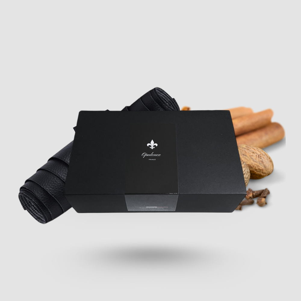 Coffret cadeau barbe homme parfum Cuir et Épices Opulence.