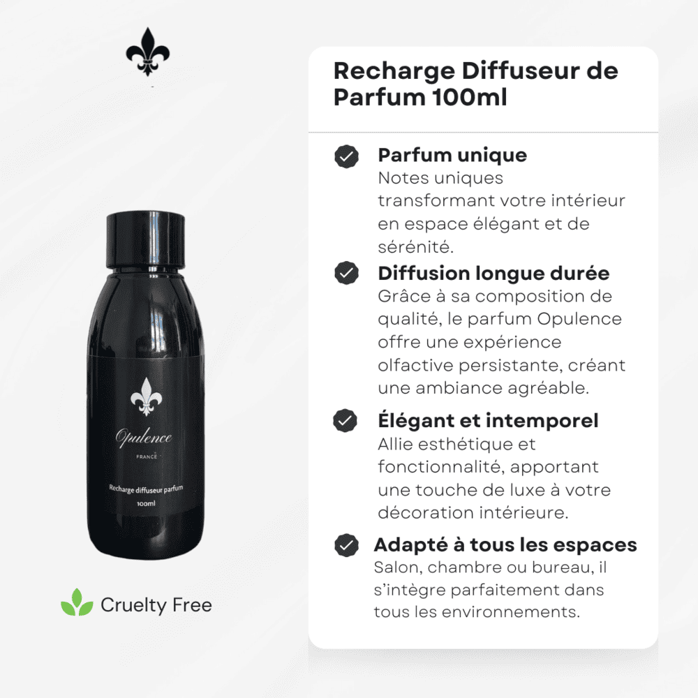 Bénéfices recharge diffuseur de parfum Opulence 100ml.