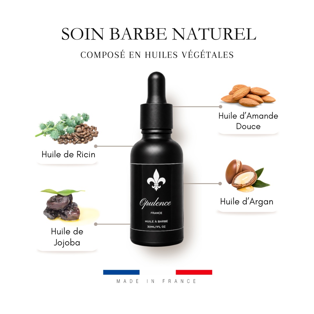 Composition en huiles végétales de l'huile à barbe Opulence 30ml.