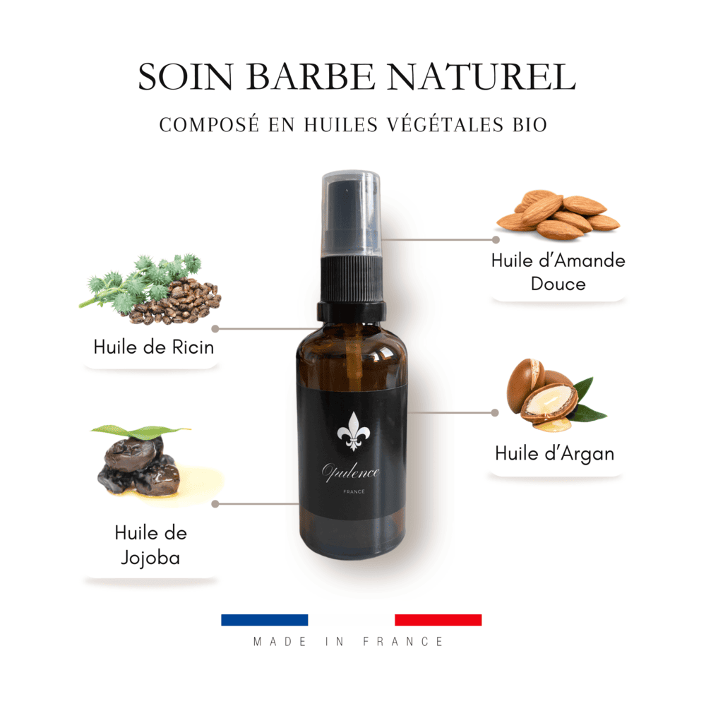 Composition en huiles végétales de l'huile à barbe Opulence 50ml.