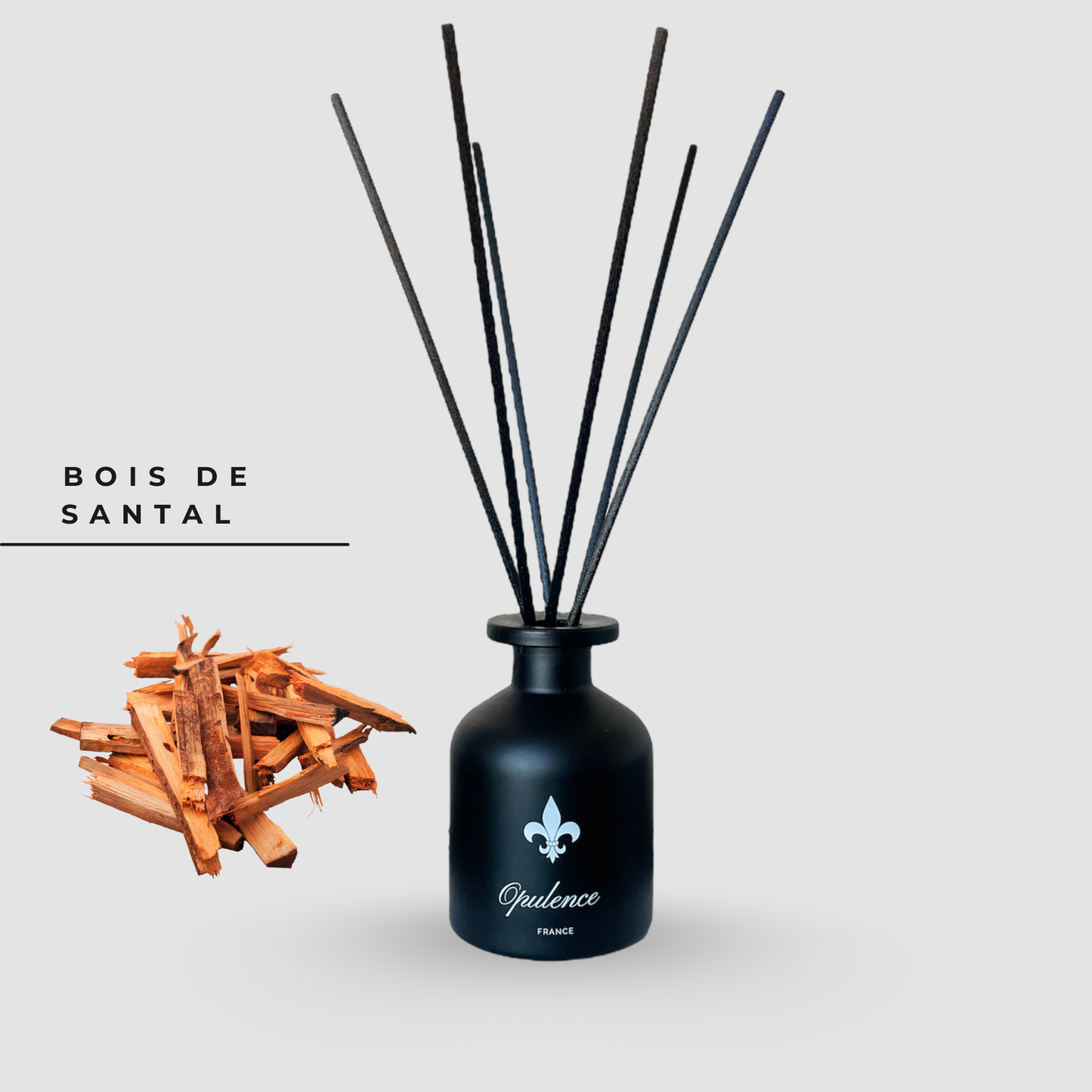 Diffuseur de parfum à bâtonnets Bois de Santal Opulence.