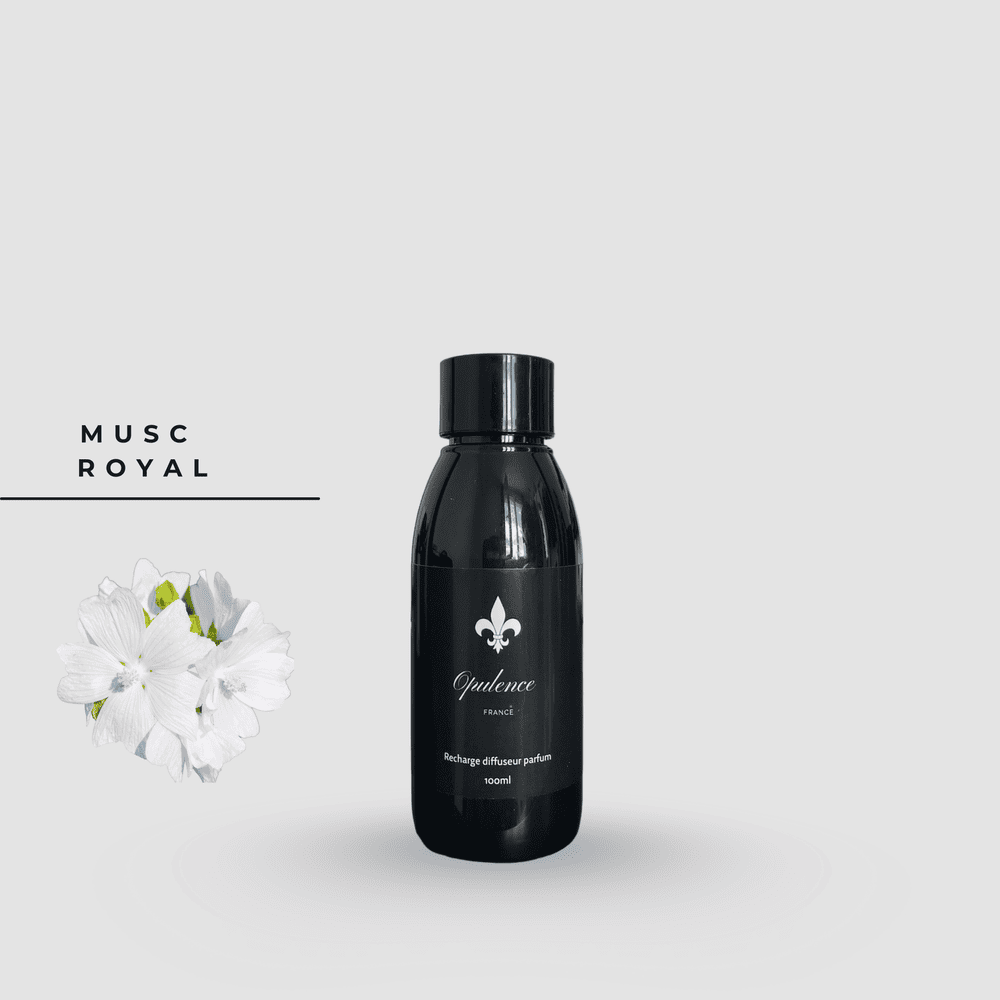 Recharge de parfum Musc Royal pour diffuseur à bâtonnets Opulence 100ml.